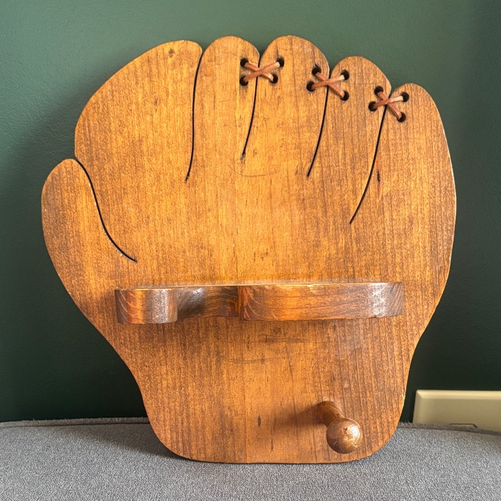 Rustic Wooden Glove Wall Hook - Brown
